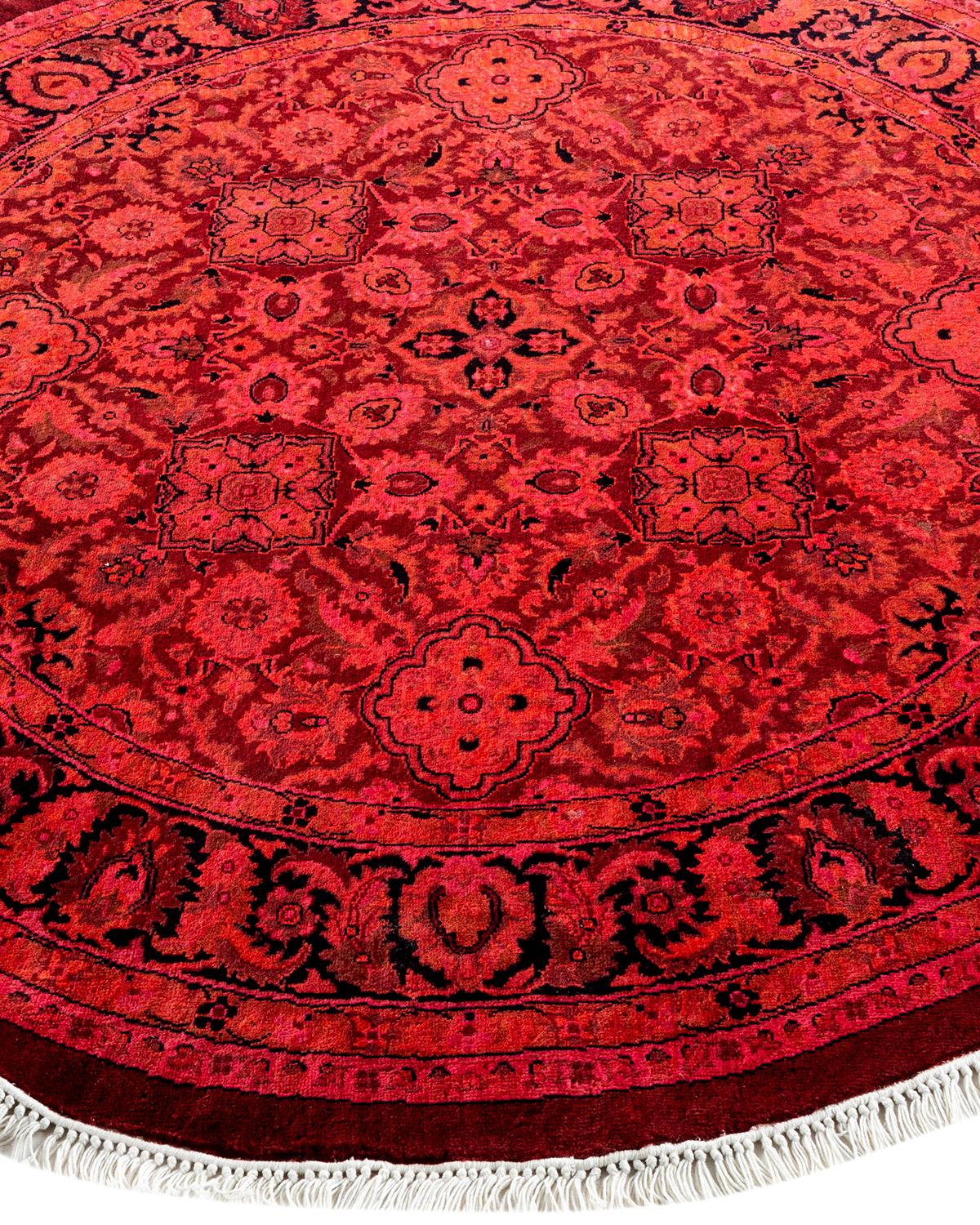 Contemporary Overdyed Hand Knotted Wool Orange Round Area Rug In New Condition For Sale In Norwalk, CT