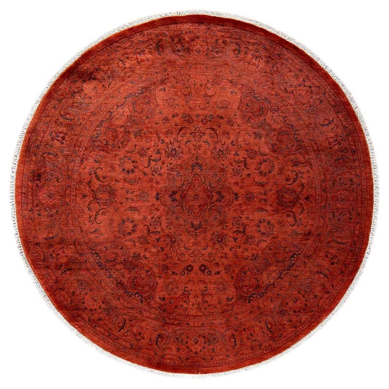 Contemporary Overdyed Hand Knotted Wool Orange Round Area Rug For Sale ...