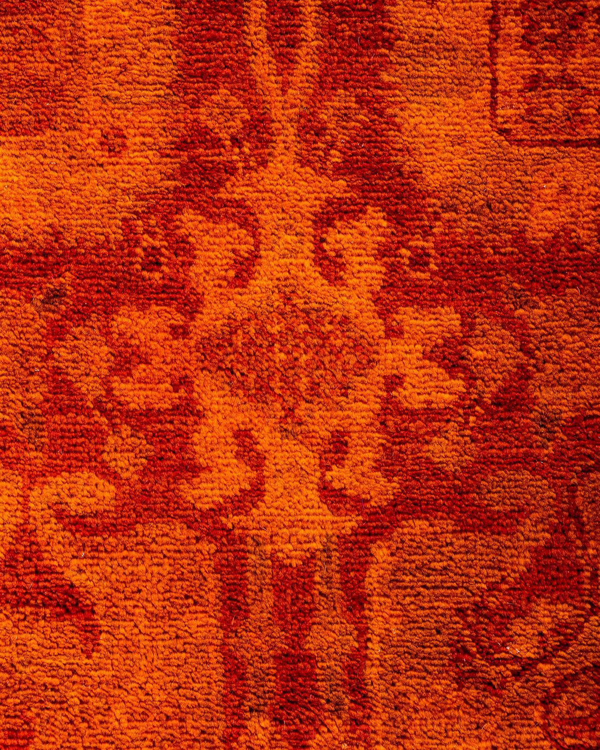 Contemporary Overdyed Hand Knotted Wool Orange Runner 2' 6