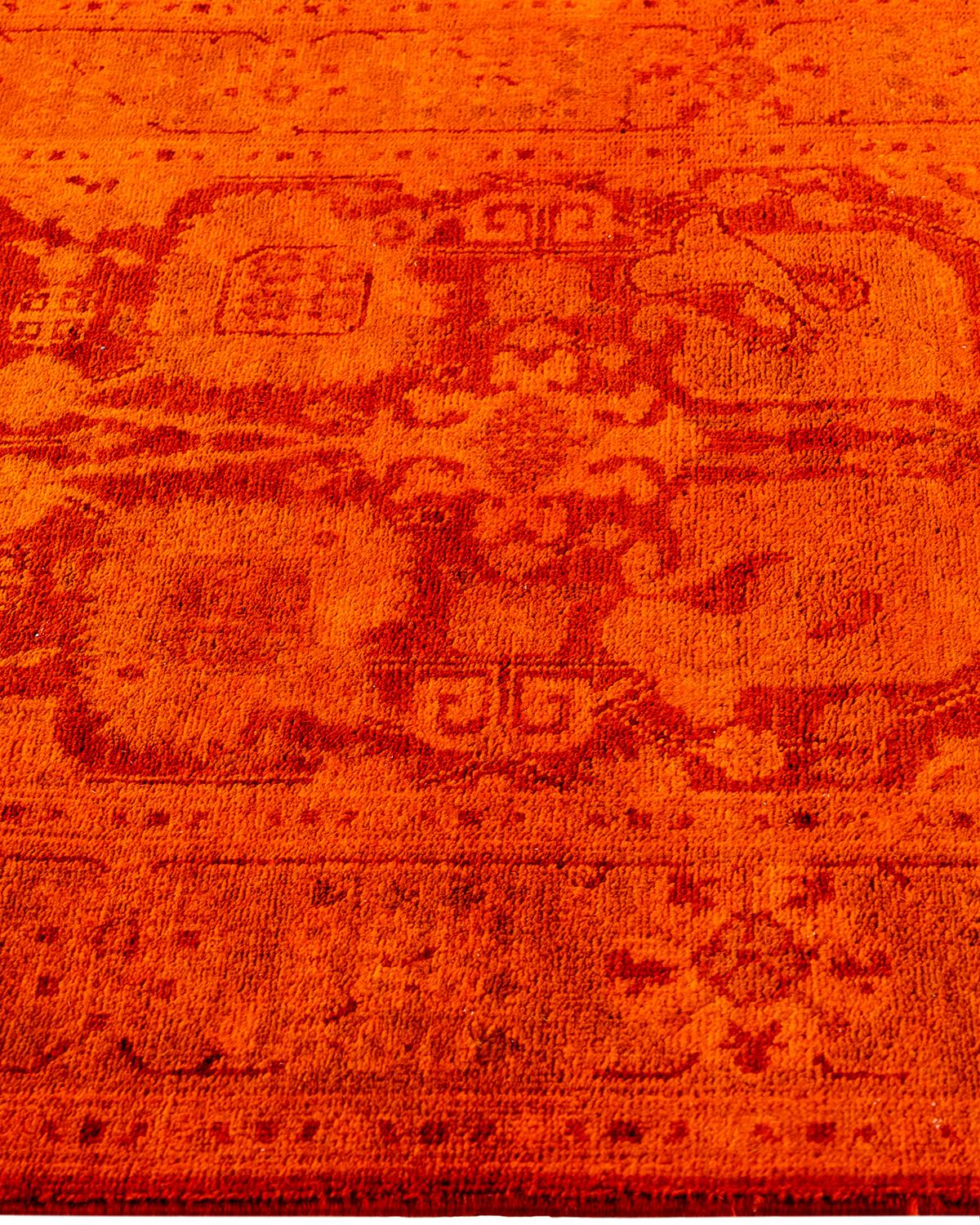Contemporary Overdyed Hand Knotted Wool Orange Runner 2' 6