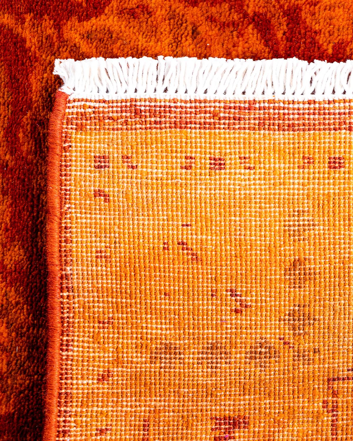 Contemporary Overdyed Hand Knotted Wool Orange Runner 2' 6