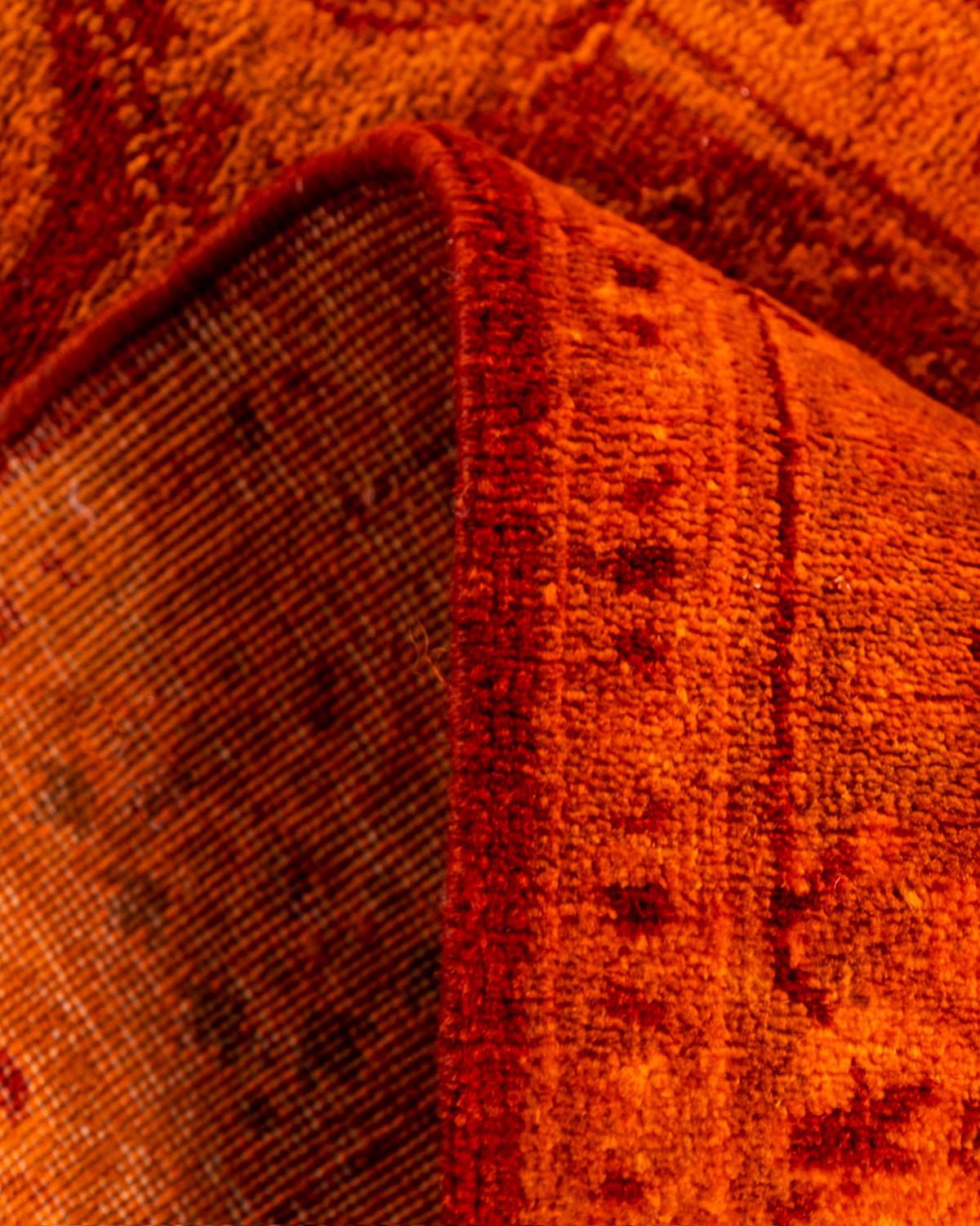 Contemporary Overdyed Hand Knotted Wool Orange Runner 2' 6