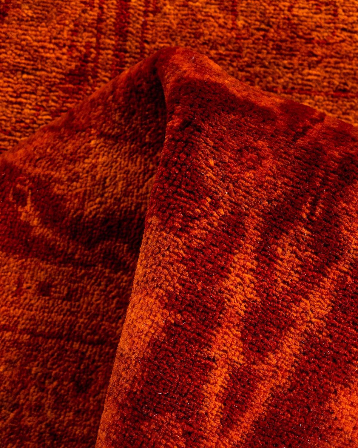 Contemporary Overdyed Hand Knotted Wool Orange Runner 2' 6