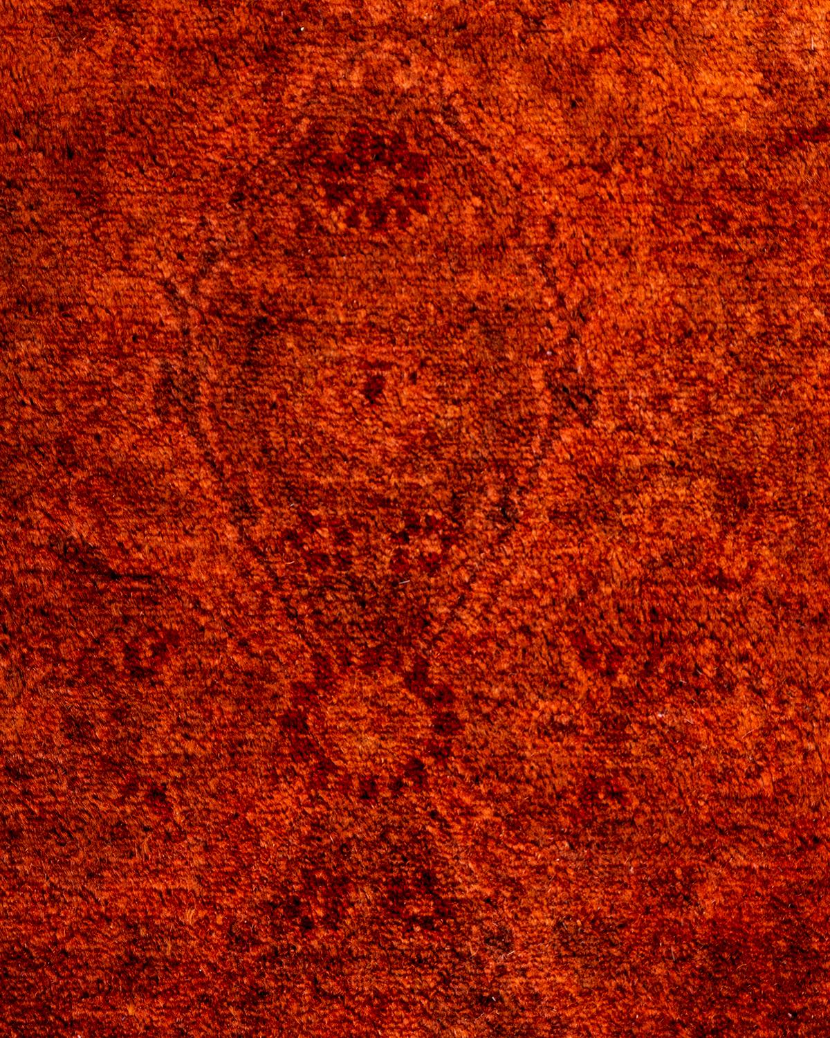Contemporary Overdyed Hand Knotted Wool Orange Runner 2' 7