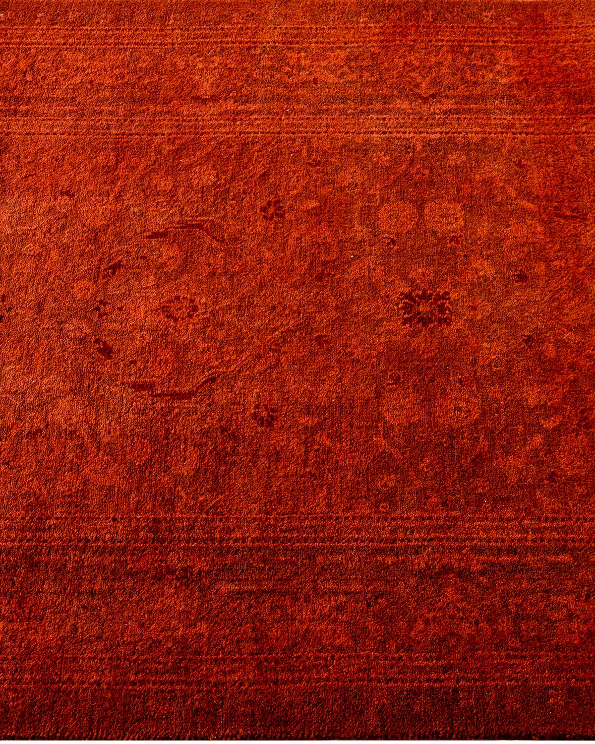 Contemporary Overdyed Hand Knotted Wool Orange Runner 2' 7