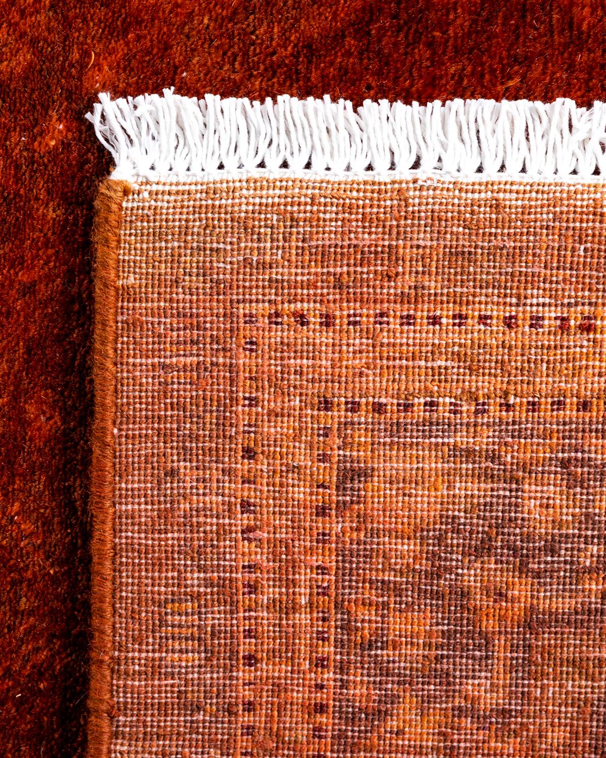 Contemporary Overdyed Hand Knotted Wool Orange Runner 2' 7