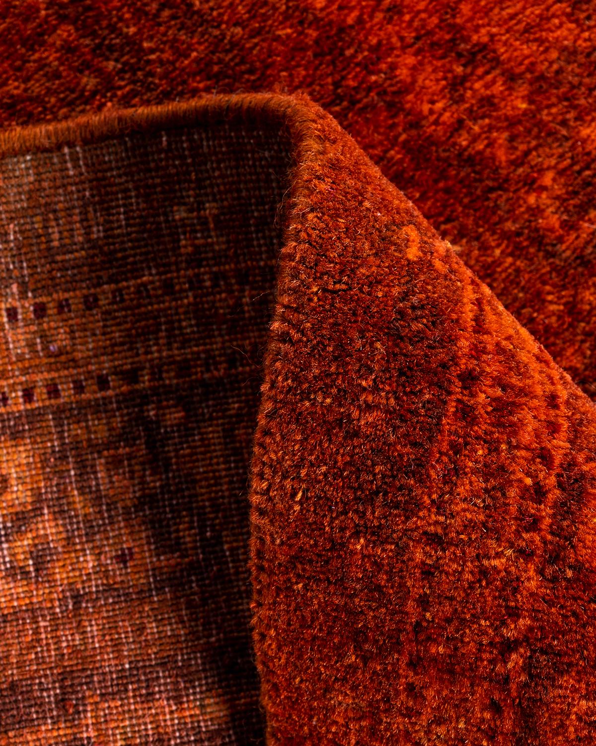 Contemporary Overdyed Hand Knotted Wool Orange Runner 2' 7