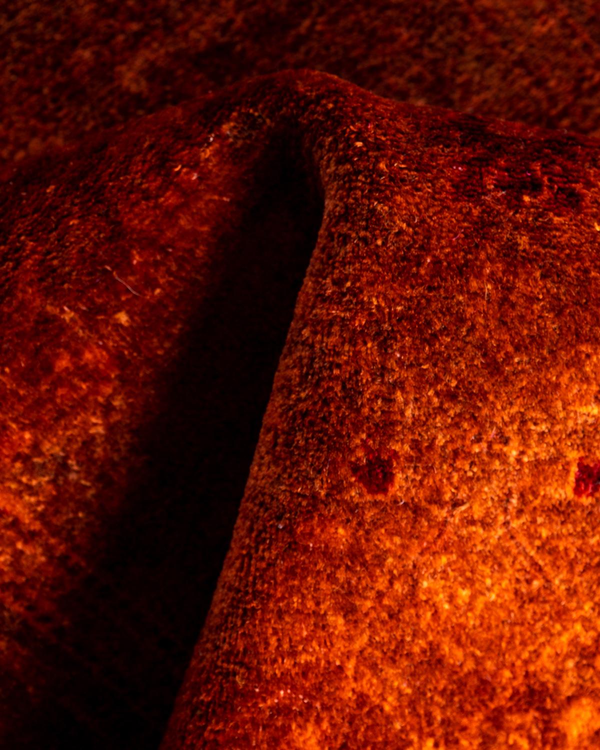 Contemporary Overdyed Hand Knotted Wool Orange Runner 2' 7
