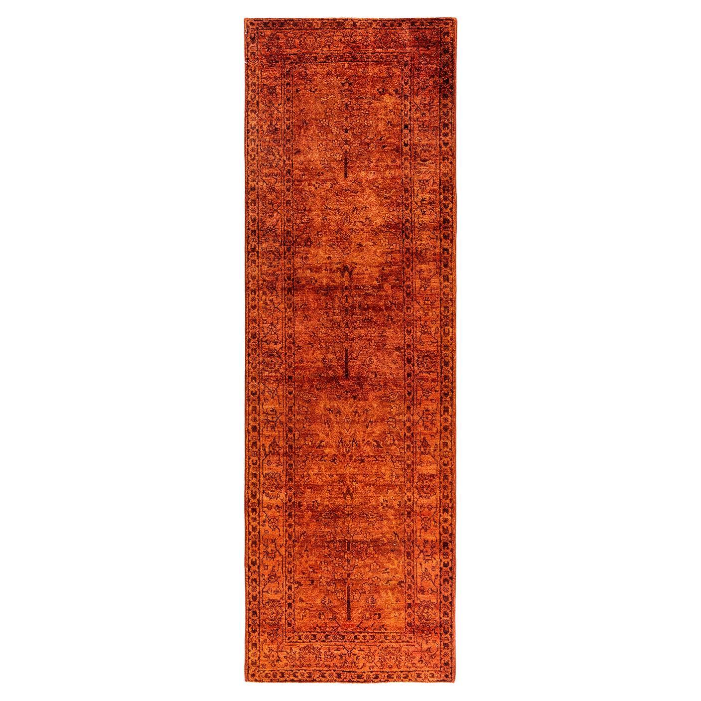 Contemporary Runner Arancione in lana sovratinta annodata a mano 3' 1" x 9' 10"