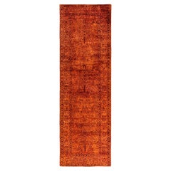 Contemporary Overdyed Hand Knotted Wool Orange Runner 3' 1" x 9' 10"
