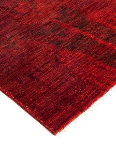 Contemporary Overdyed Hand Knotted Wool Orange Runner 4' 9" x 14' 2"