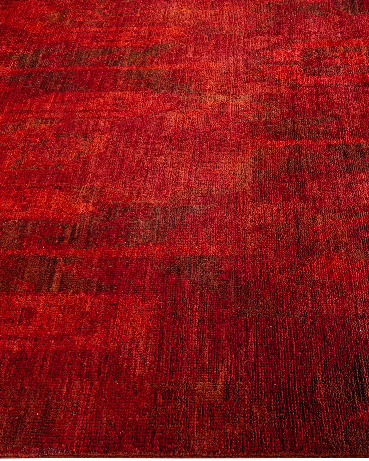Contemporary Runner Arancione in lana sovratinta annodata a mano 4' 9