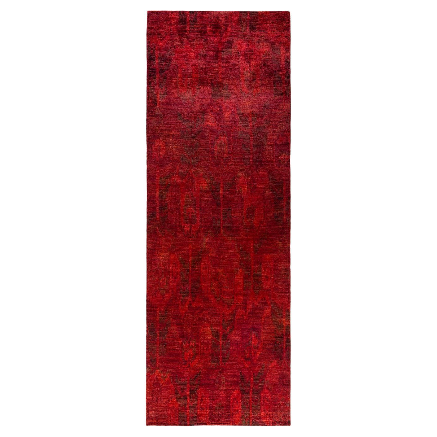 Contemporary Runner Arancione in lana sovratinta annodata a mano 4' 9" x 14' 2" in vendita