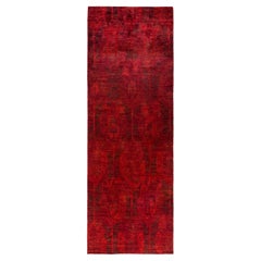 Contemporary Overdyed Hand Knotted Wool Orange Runner 4' 9" x 14' 2"