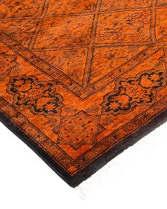 Contemporary Overdyed Hand Knotted Wool Orange Runner