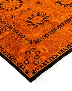 Contemporary Overdyed Hand Knotted Wool Orange Runner
