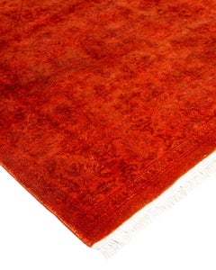 Contemporary Overdyed Hand Knotted Wool Orange Runner
