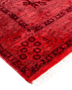Contemporary Overdyed Hand Knotted Wool Orange Runner