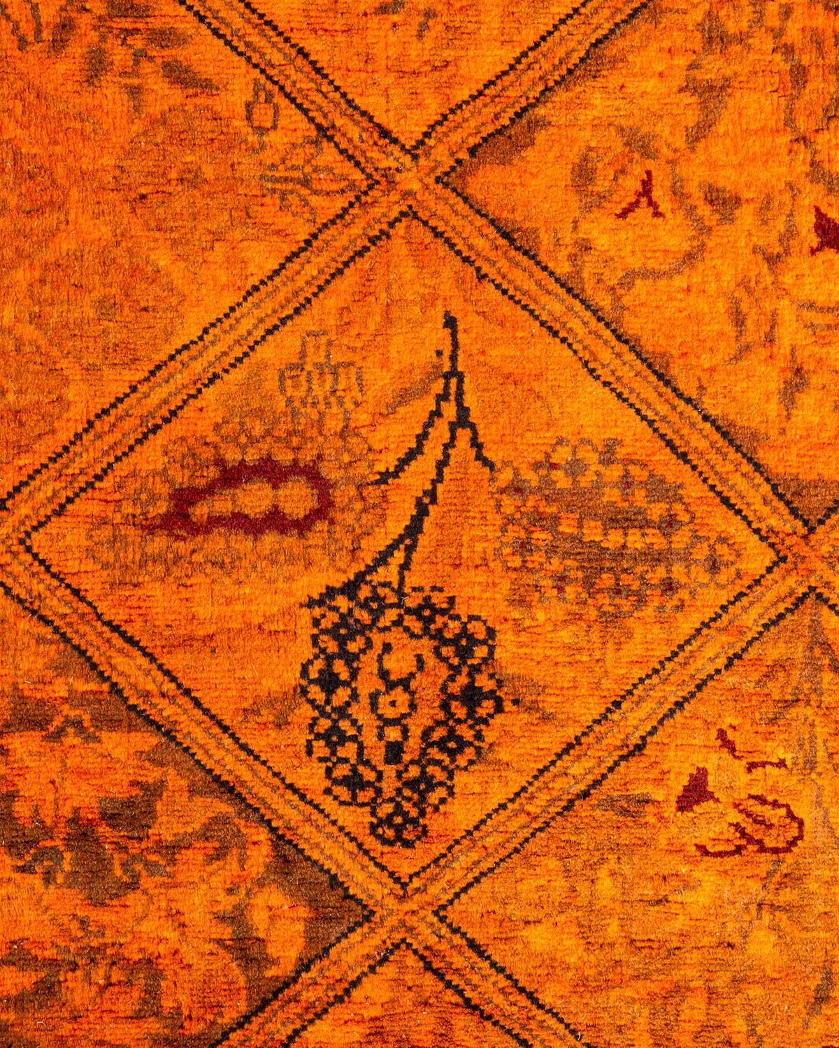Contemporary Overdyed Hand Knotted Wool Orange Runner (Pakistanisch) im Angebot