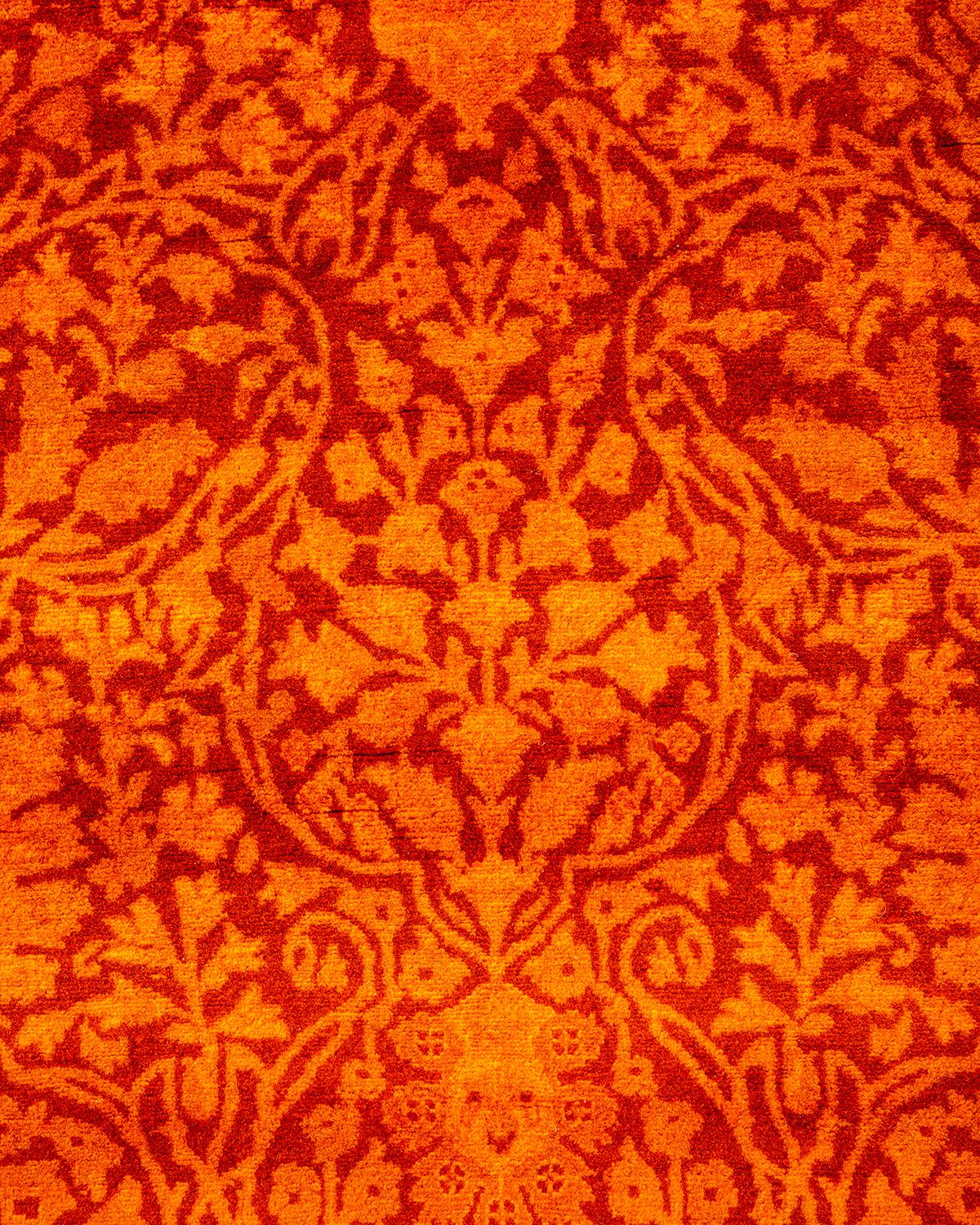 Contemporary Overdyed Hand Knotted Wool Orange Runner (Pakistanisch) im Angebot