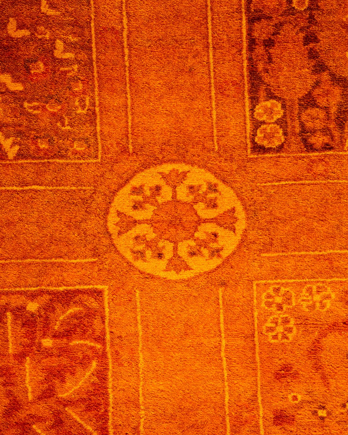Contemporary Overdyed Hand Knotted Wool Orange Runner (Pakistanisch) im Angebot