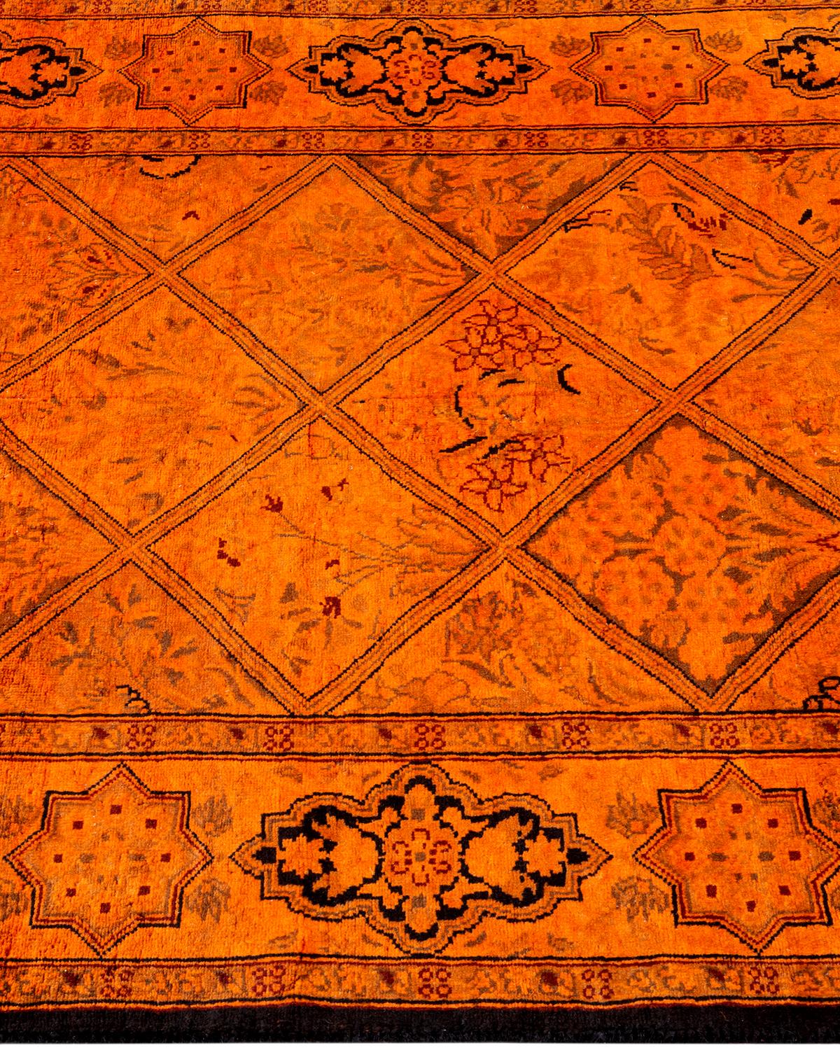 Contemporary Overdyed Hand Knotted Wool Orange Runner im Zustand „Neu“ im Angebot in Norwalk, CT