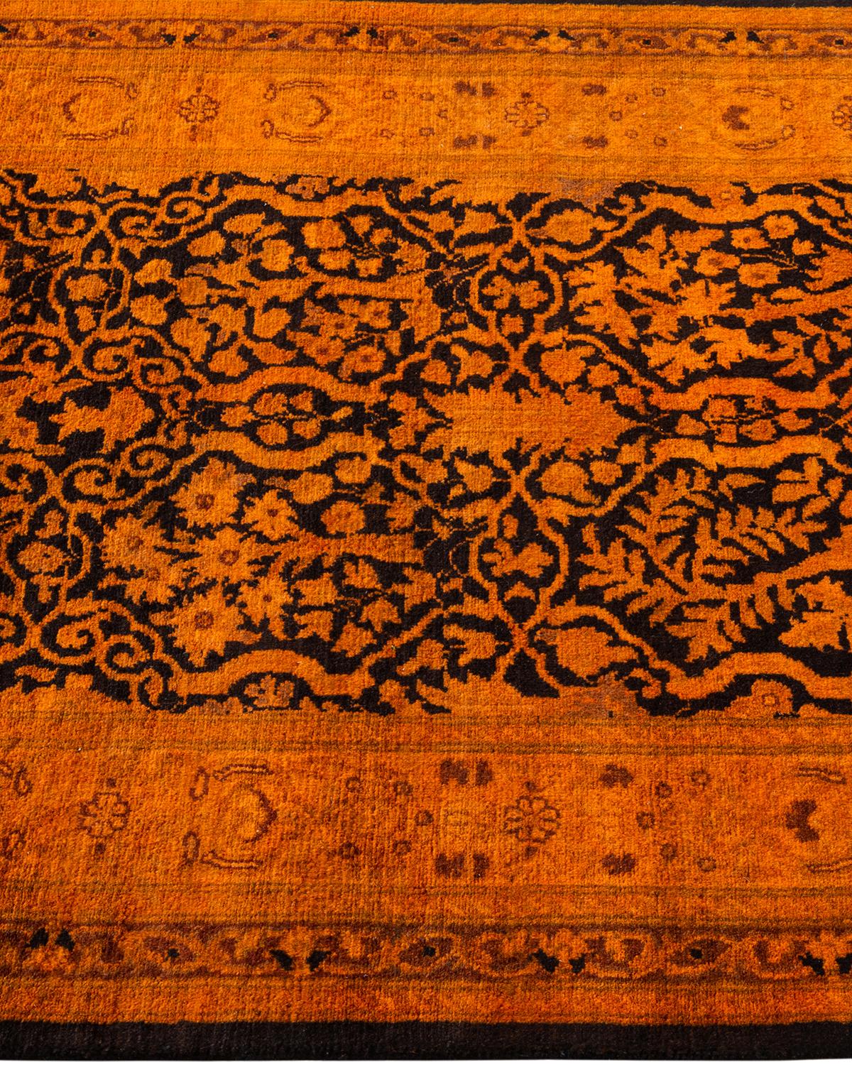 Contemporary Overdyed Hand Knotted Wool Orange Runner In New Condition For Sale In Norwalk, CT