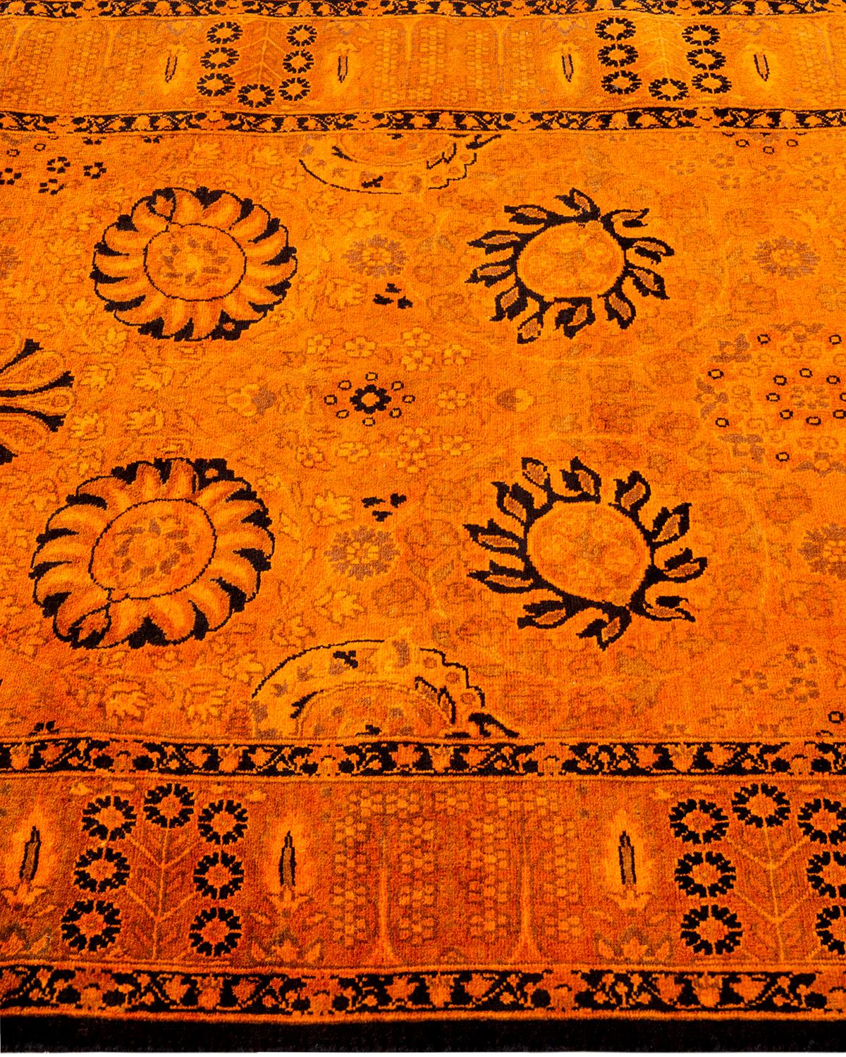 Contemporary Overdyed Hand Knotted Wool Orange Runner In New Condition For Sale In Norwalk, CT