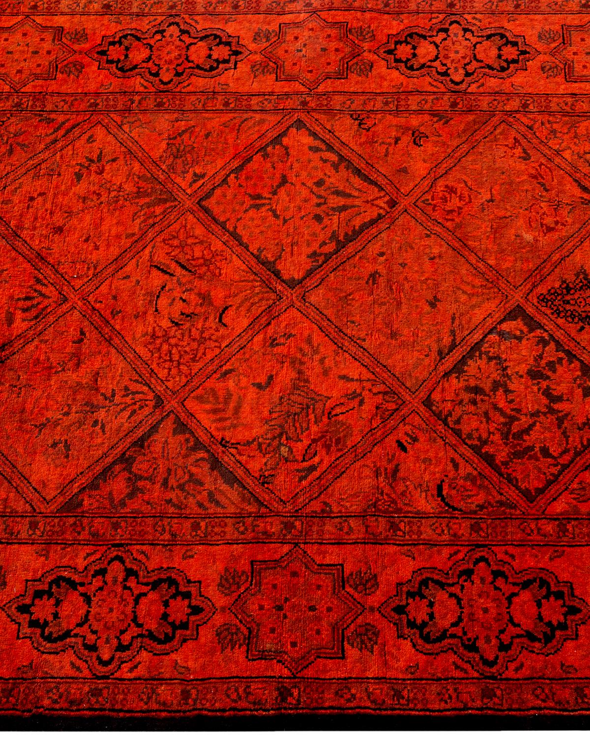 Contemporary Overdyed Hand Knotted Wool Orange Runner In New Condition For Sale In Norwalk, CT