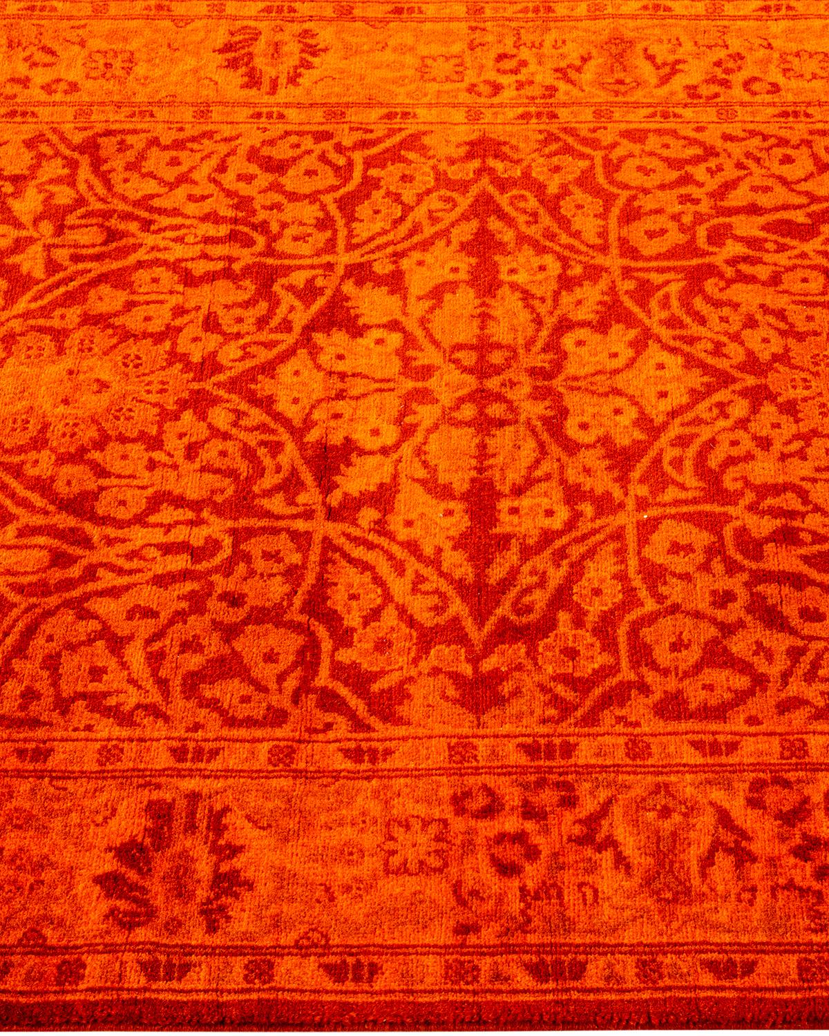 Contemporary Overdyed Hand Knotted Wool Orange Runner im Zustand „Neu“ im Angebot in Norwalk, CT