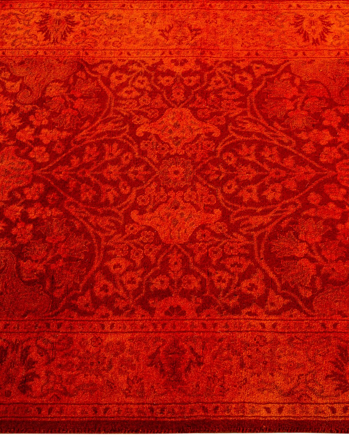 Contemporary Overdyed Hand Knotted Wool Orange Runner In New Condition For Sale In Norwalk, CT