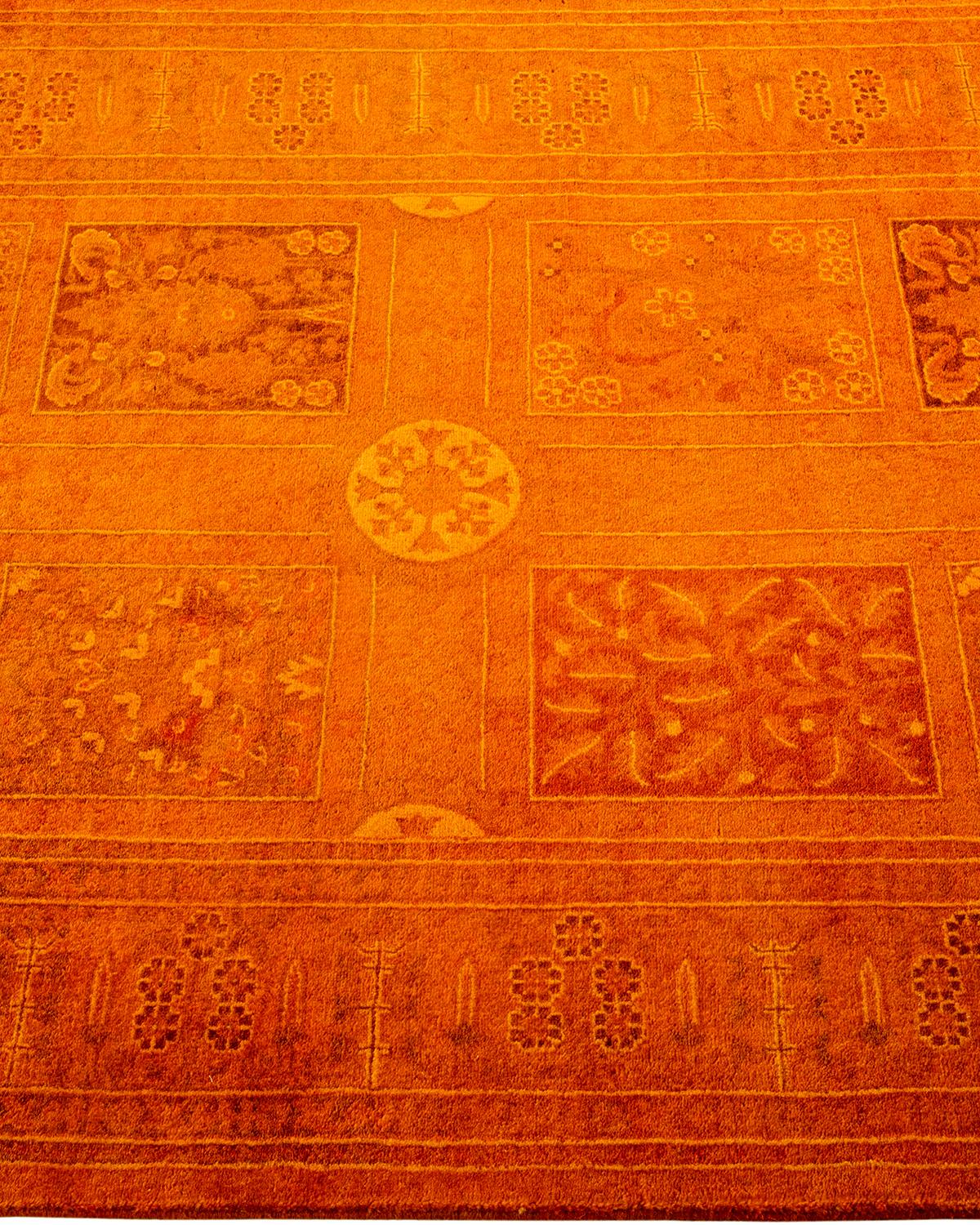 Contemporary Overdyed Hand Knotted Wool Orange Runner im Zustand „Neu“ im Angebot in Norwalk, CT