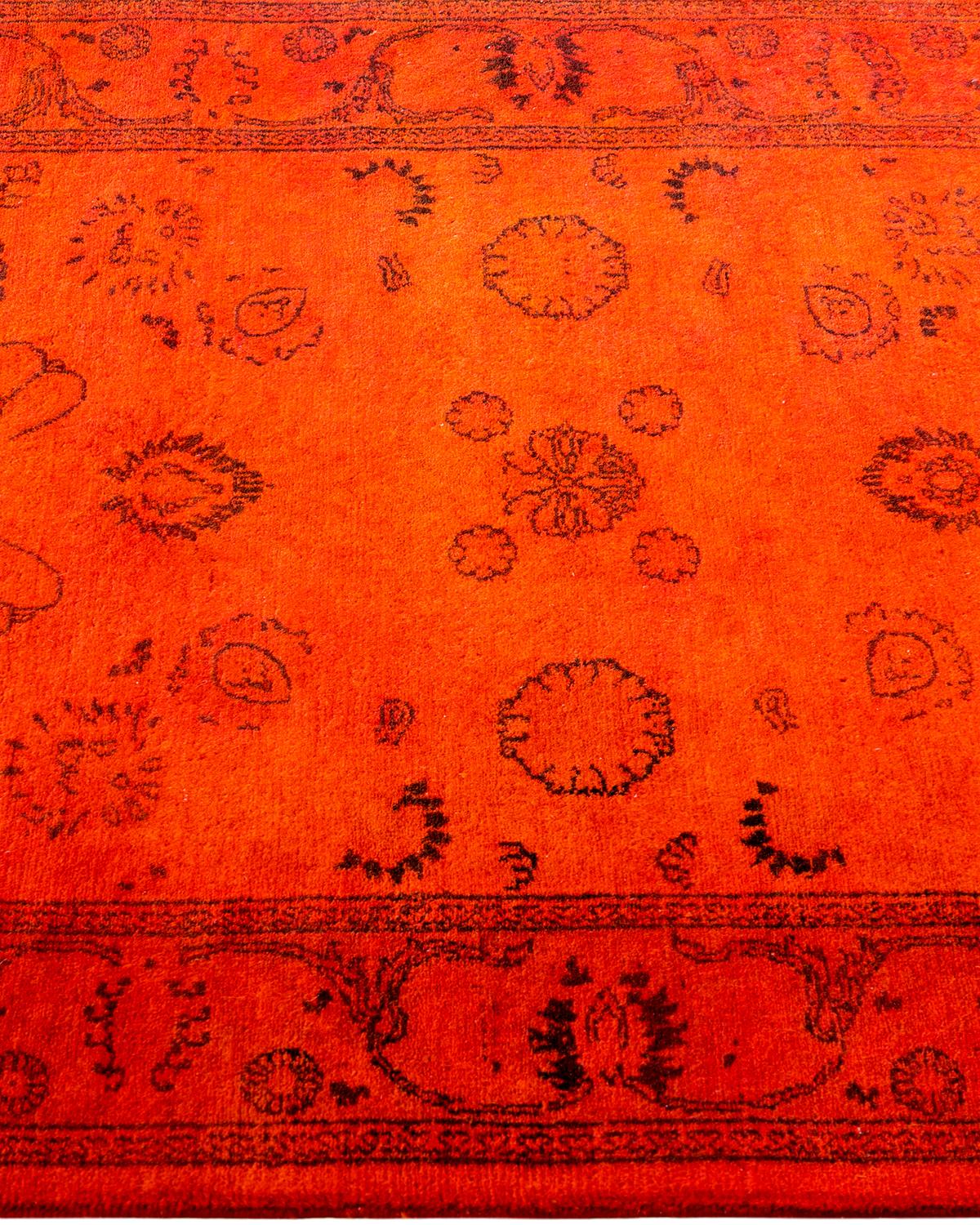 Contemporary Overdyed Hand Knotted Wool Orange Runner In New Condition For Sale In Norwalk, CT