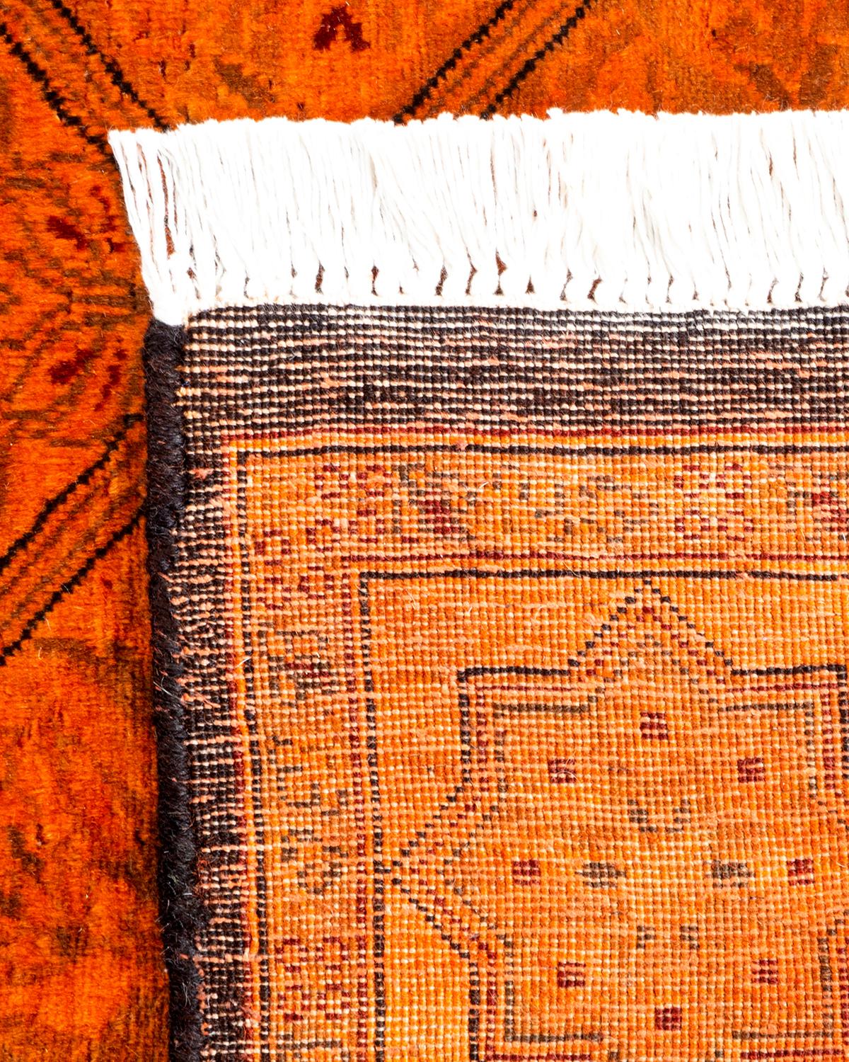 Contemporary Overdyed Hand Knotted Wool Orange Runner (21. Jahrhundert und zeitgenössisch) im Angebot