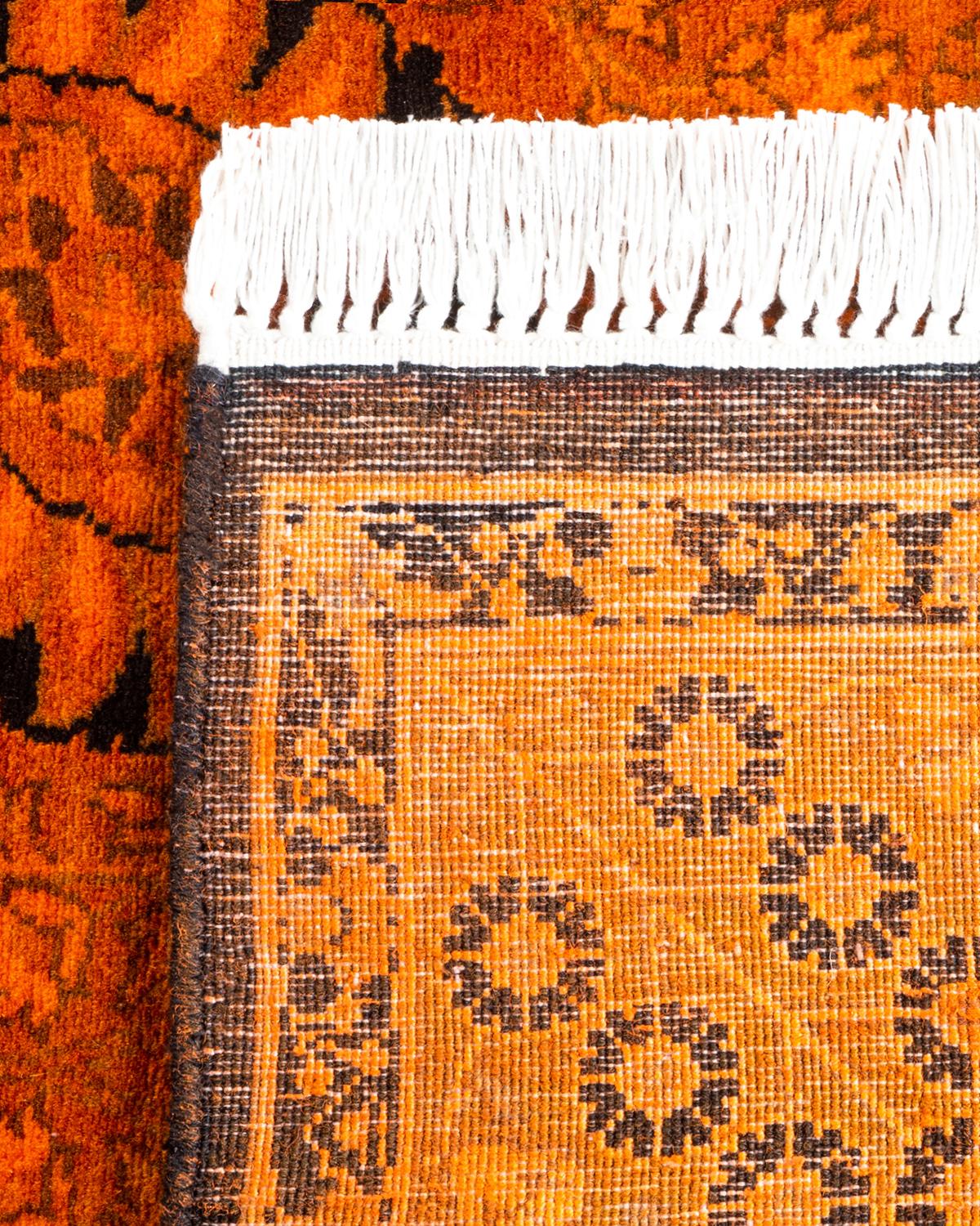 XXIe siècle et contemporain Chemin de table contemporain en laine surteinte nouée à la main orange en vente