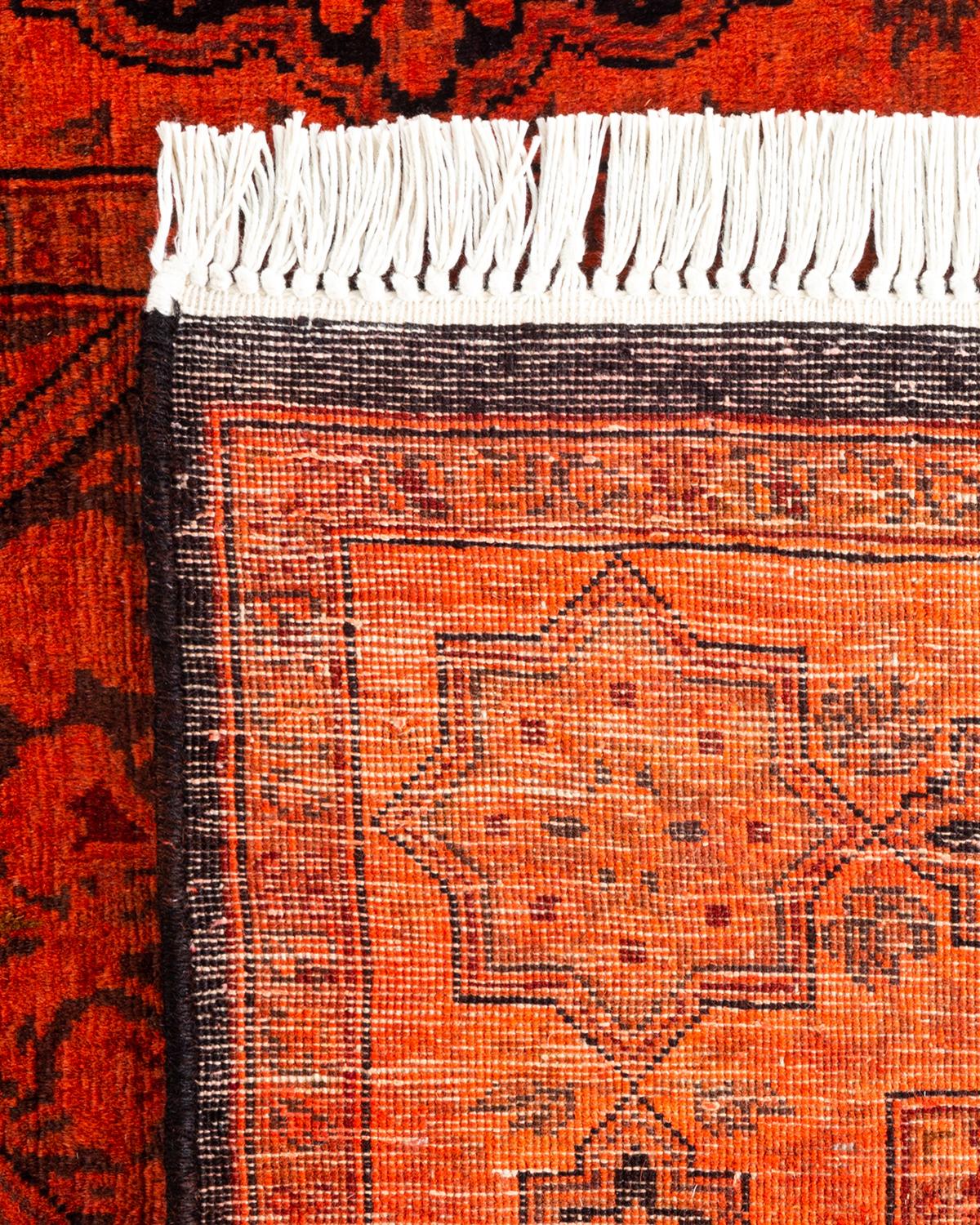 Contemporary Overdyed Hand Knotted Wool Orange Runner For Sale 1