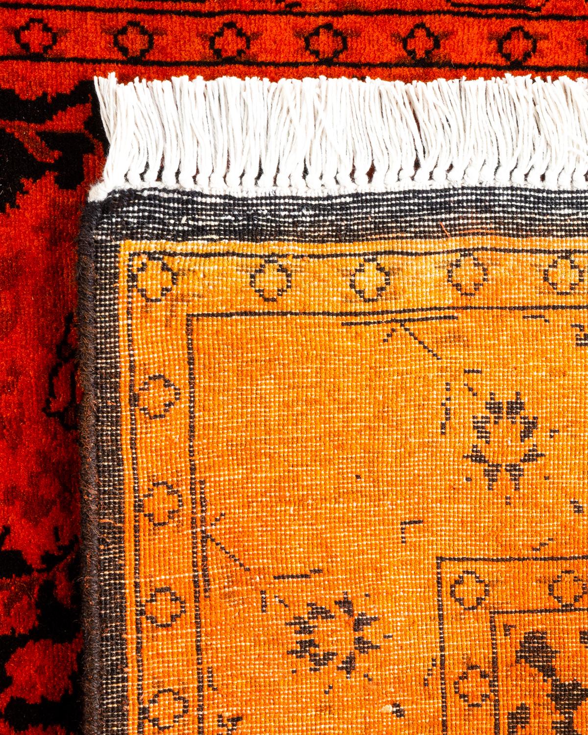 XXIe siècle et contemporain Chemin de table contemporain en laine surteinte nouée à la main orange en vente
