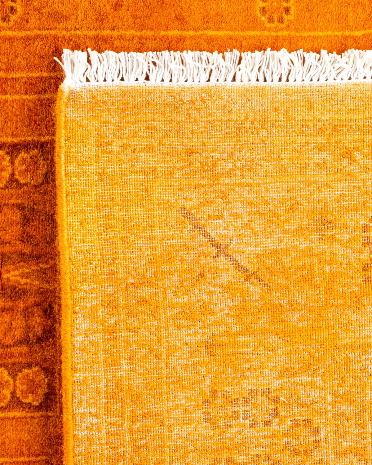 Contemporary Overdyed Hand Knotted Wool Orange Runner (21. Jahrhundert und zeitgenössisch) im Angebot