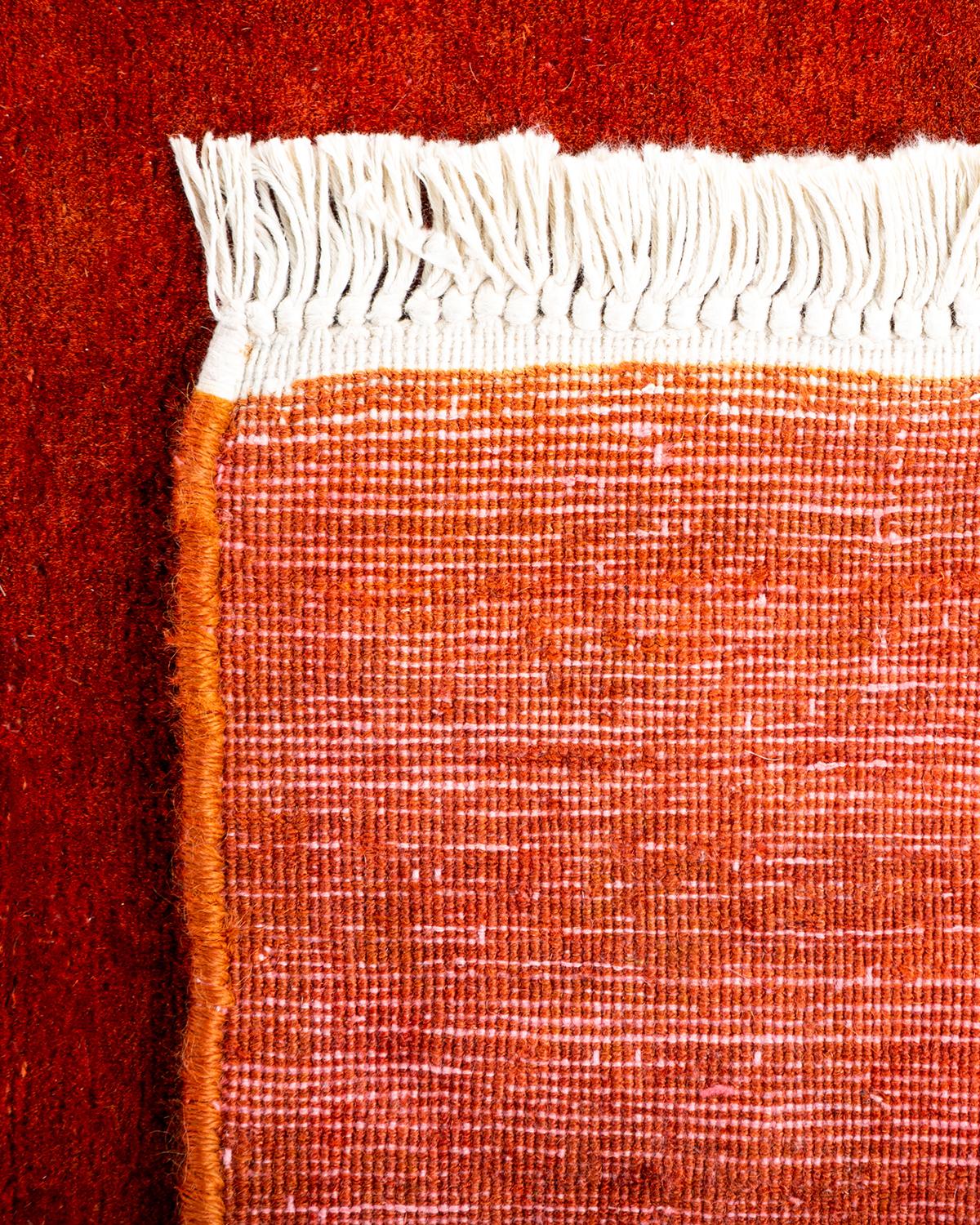 XXIe siècle et contemporain Chemin de table contemporain en laine surteinte nouée à la main orange en vente