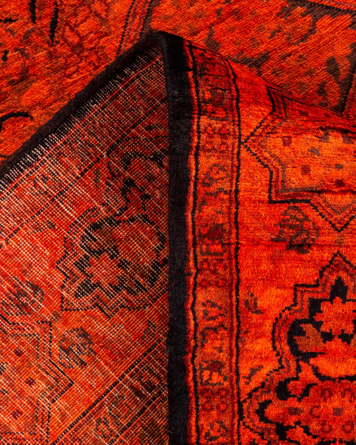 Contemporary Overdyed Hand Knotted Wool Orange Runner For Sale 2