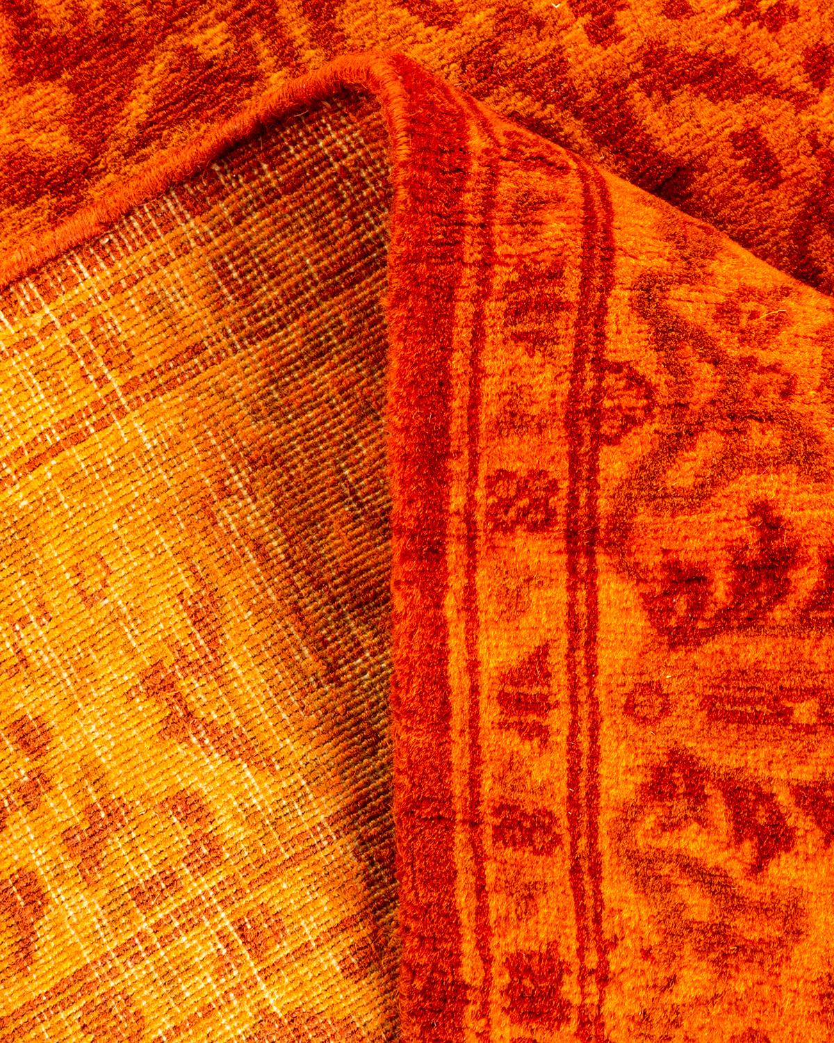 Contemporary Overdyed Hand Knotted Wool Orange Runner (Wolle) im Angebot
