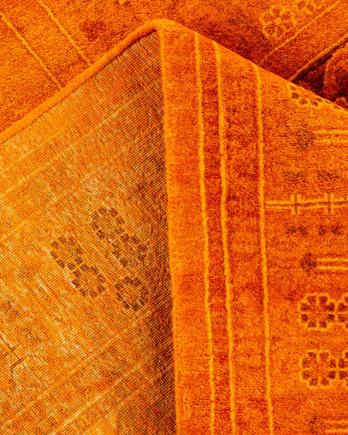 Contemporary Overdyed Hand Knotted Wool Orange Runner (Wolle) im Angebot