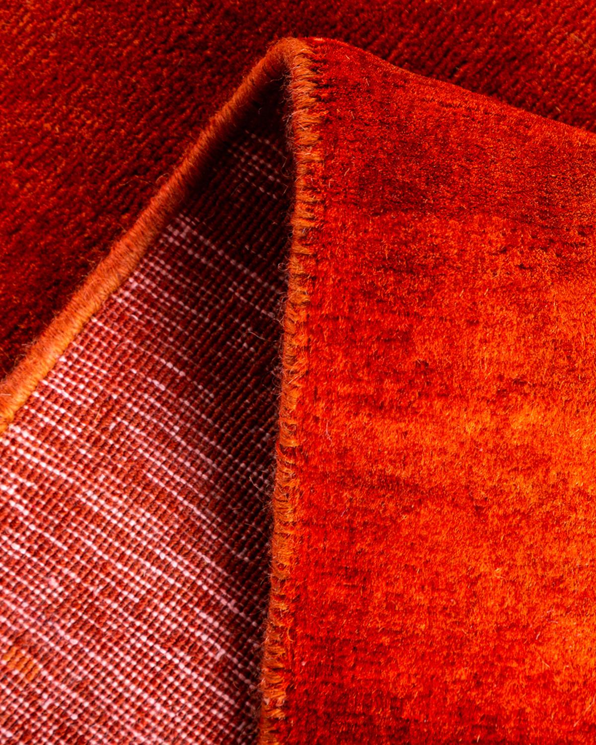 Laine Chemin de table contemporain en laine surteinte nouée à la main orange en vente
