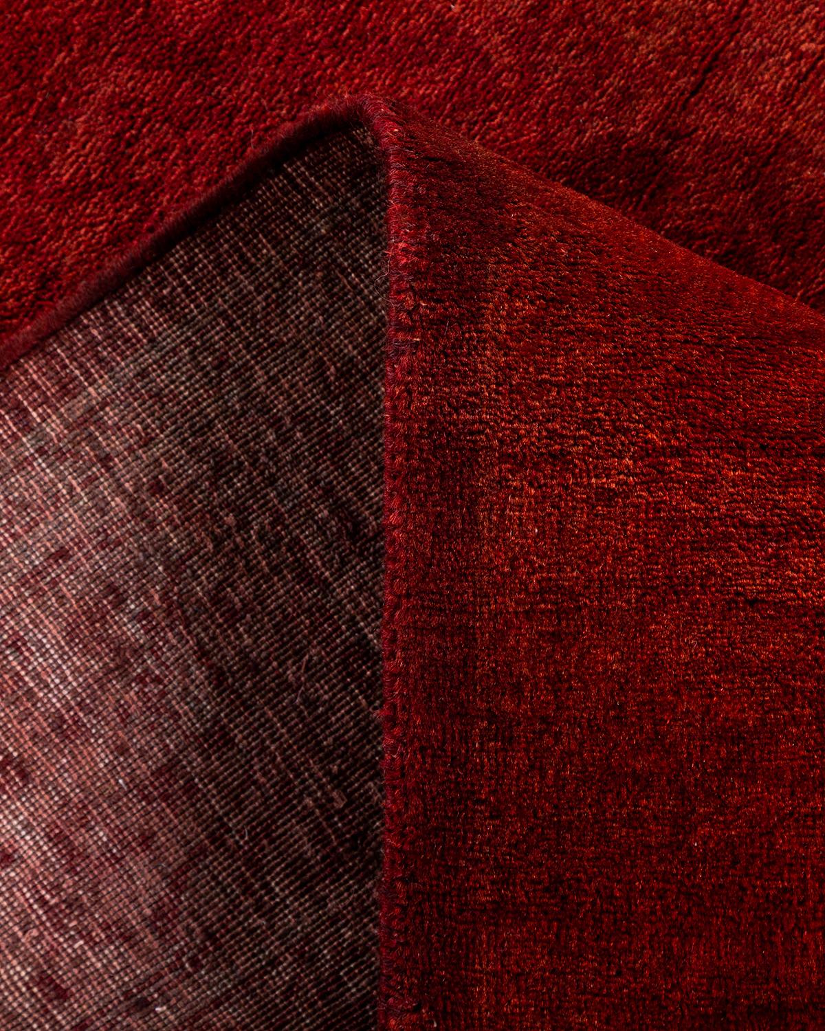 Traves de Mesa Contemporáneo Overdyed Hand Knotted Lana Naranja en venta 1