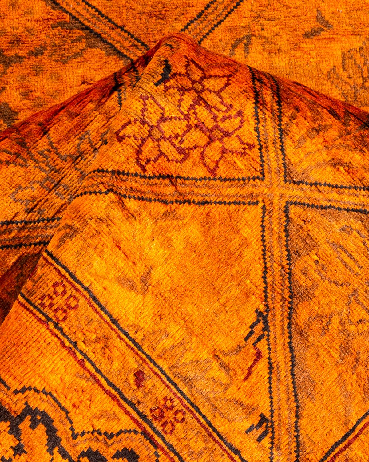 Contemporary Overdyed Hand Knotted Wool Orange Runner im Angebot 1