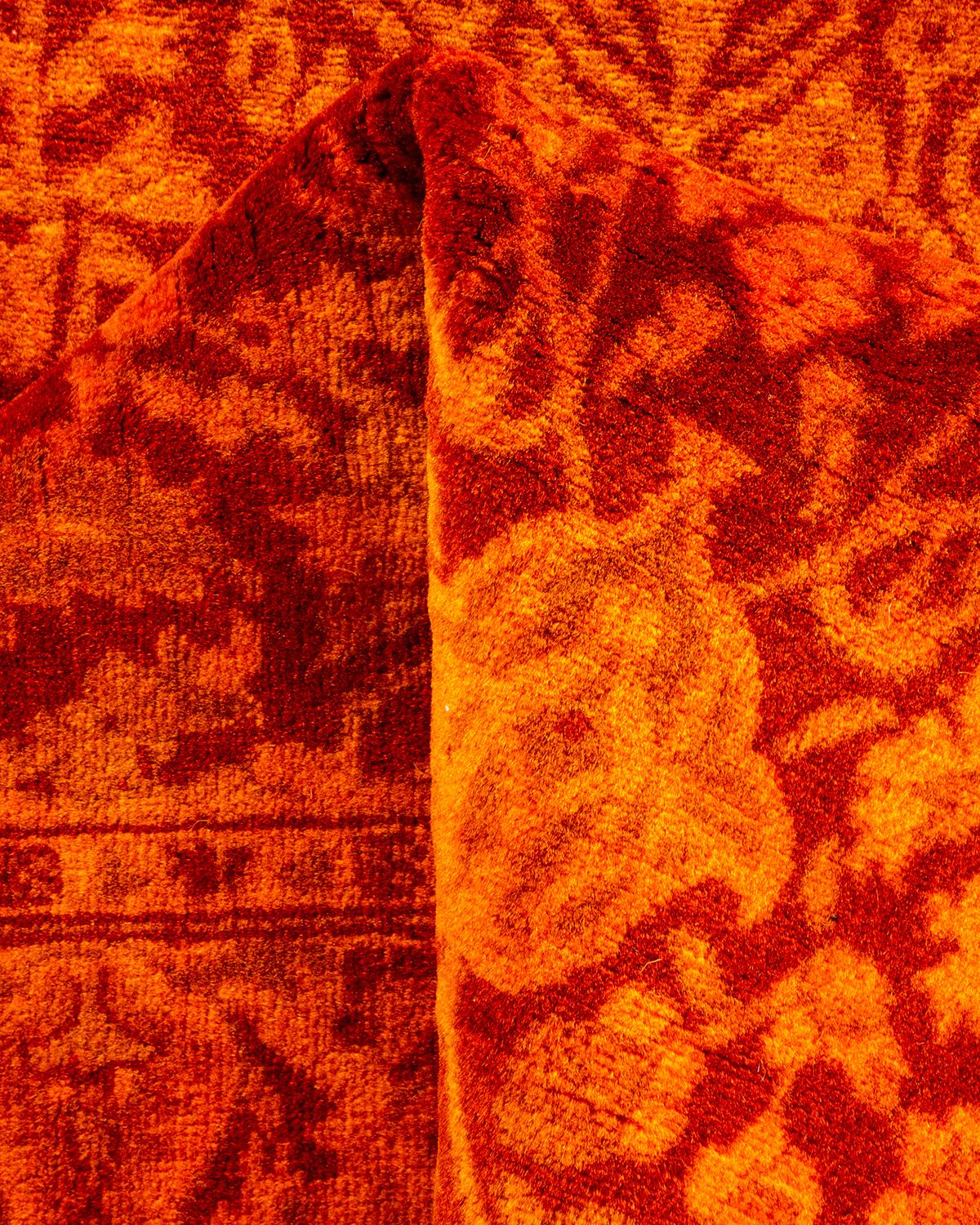 Contemporary Overdyed Hand Knotted Wool Orange Runner im Angebot 1