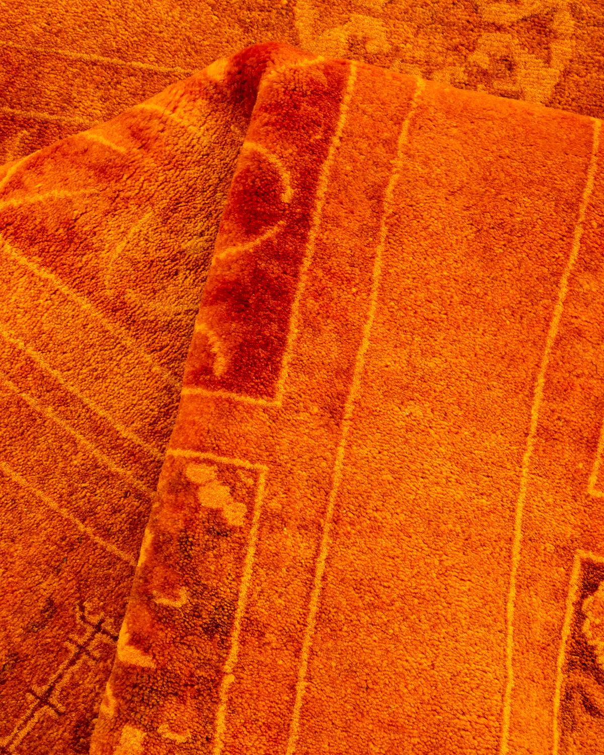 Contemporary Overdyed Hand Knotted Wool Orange Runner im Angebot 1
