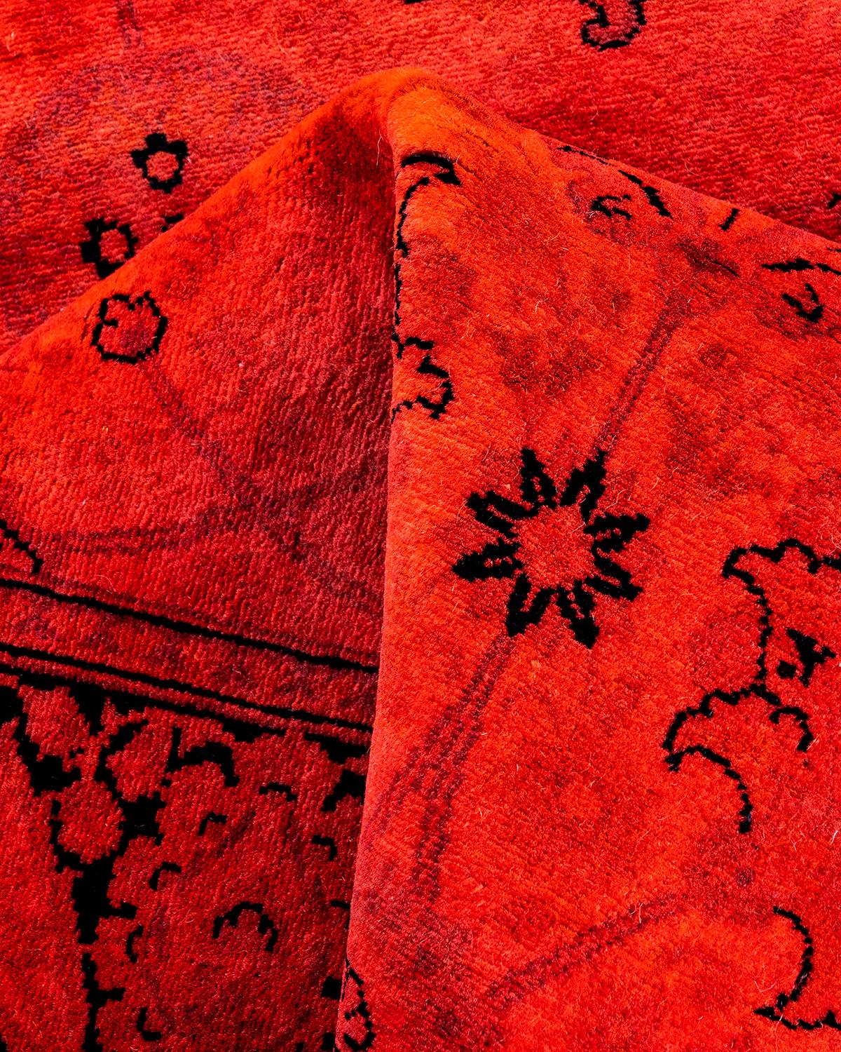 Contemporary Overdyed Hand Knotted Wool Orange Runner im Angebot 1