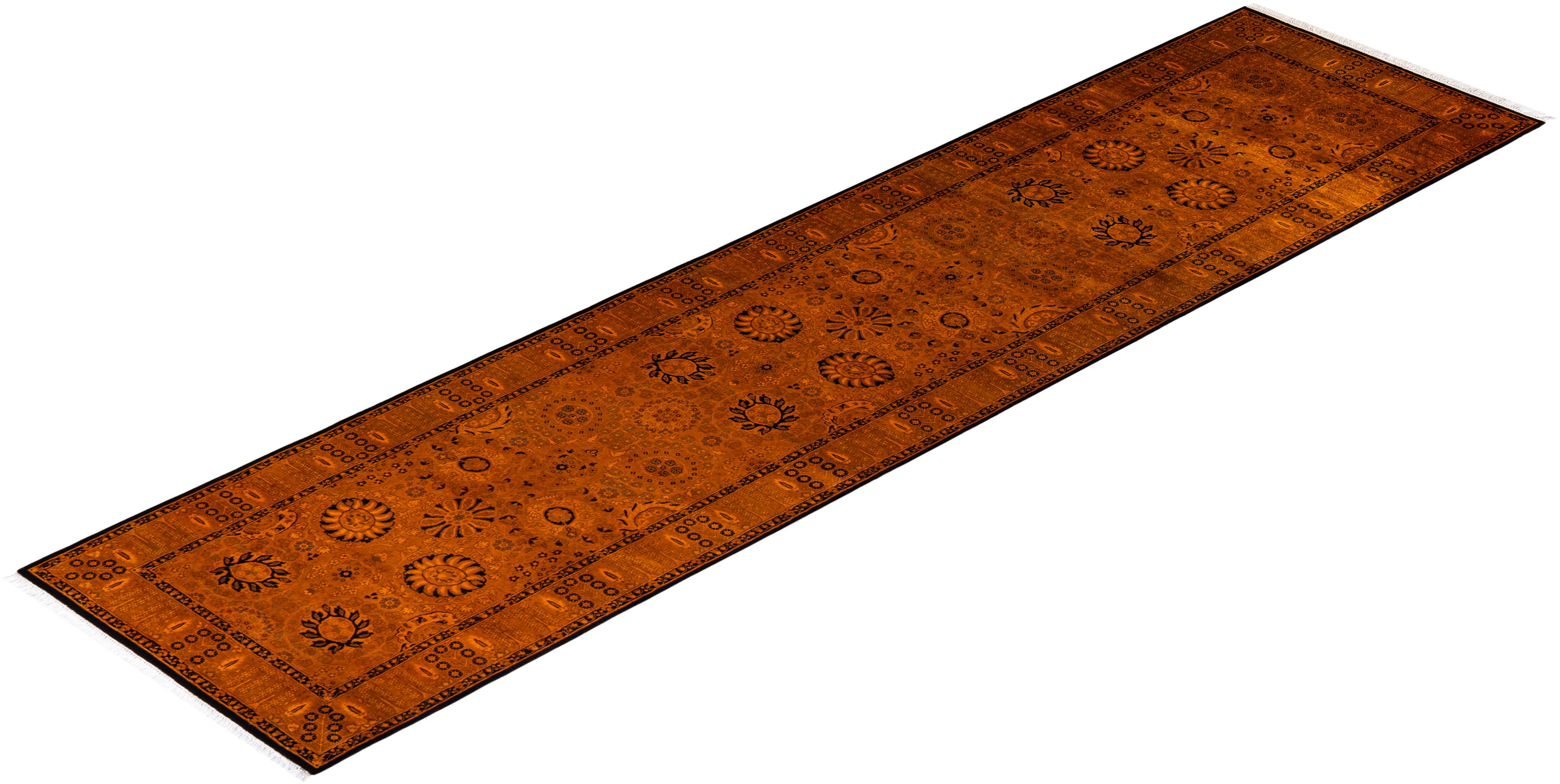Chemin de table contemporain en laine surteinte nouée à la main orange en vente 2