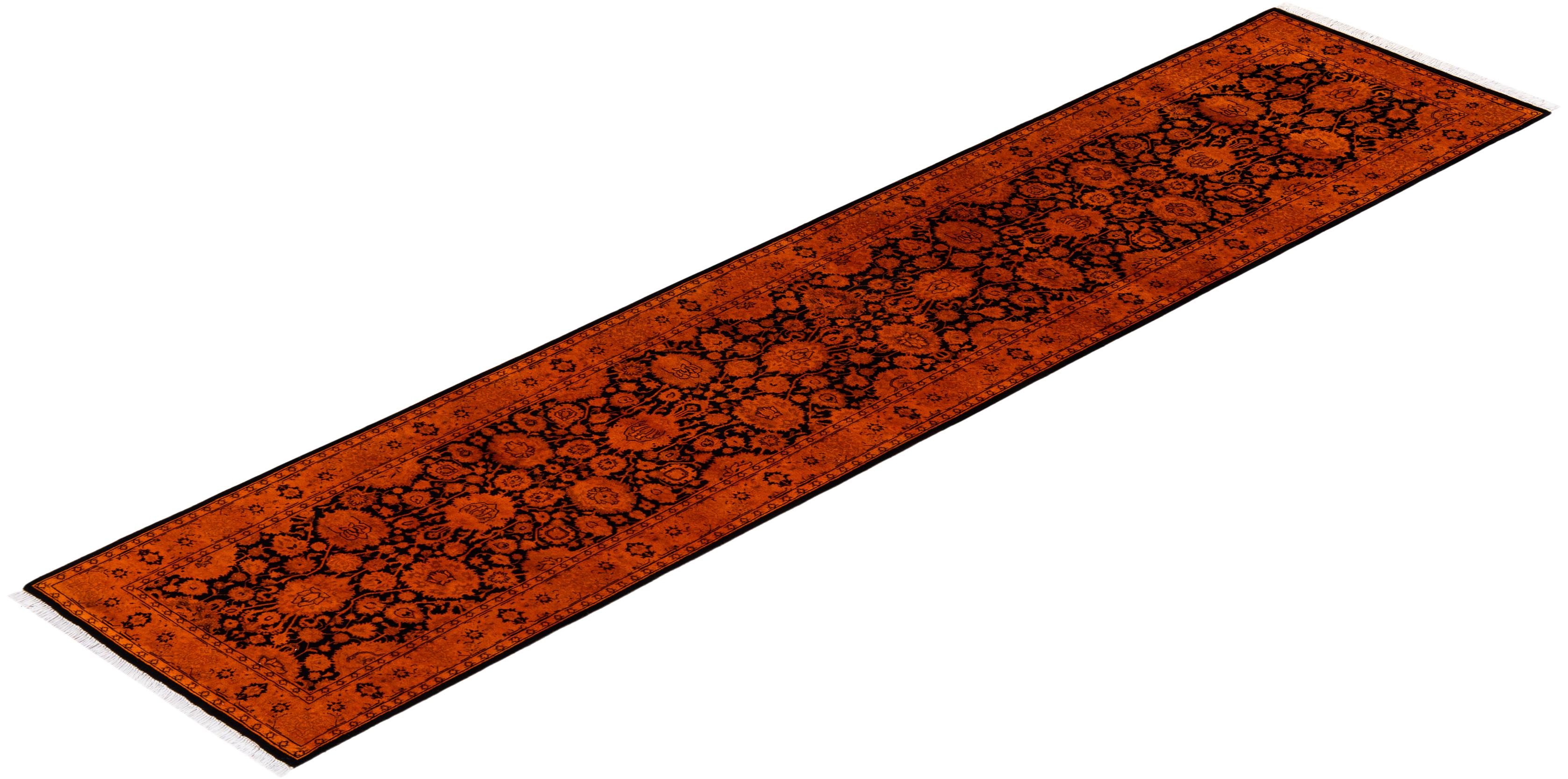 Chemin de table contemporain en laine surteinte nouée à la main orange en vente 2